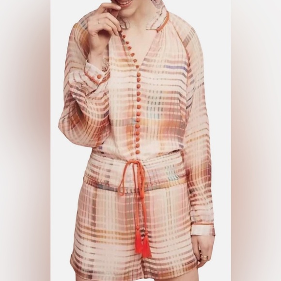 Anthropologie Adelyn Rae Grid Graphic Romper Sheer Sleeves NWT Size Medium - Picture 3 of 12